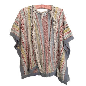 CABI 5001 Siesta Poncho Sweater Cape Shawl Southwestern Fringe Trim SZ XS/S